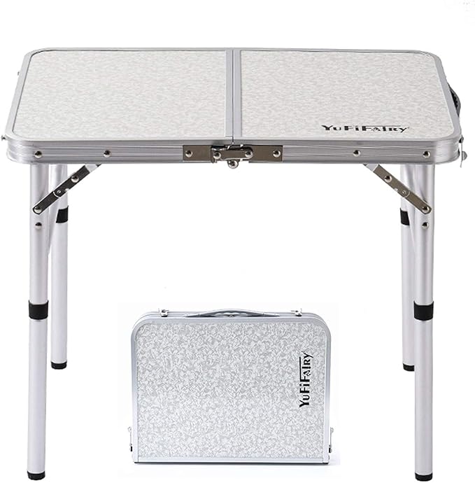 Folding Camp Table Small, 24''L x16''W with Adjustable Height Legs, Indoor Outdoor Lightweight Portable Aluminum Dining Ta...