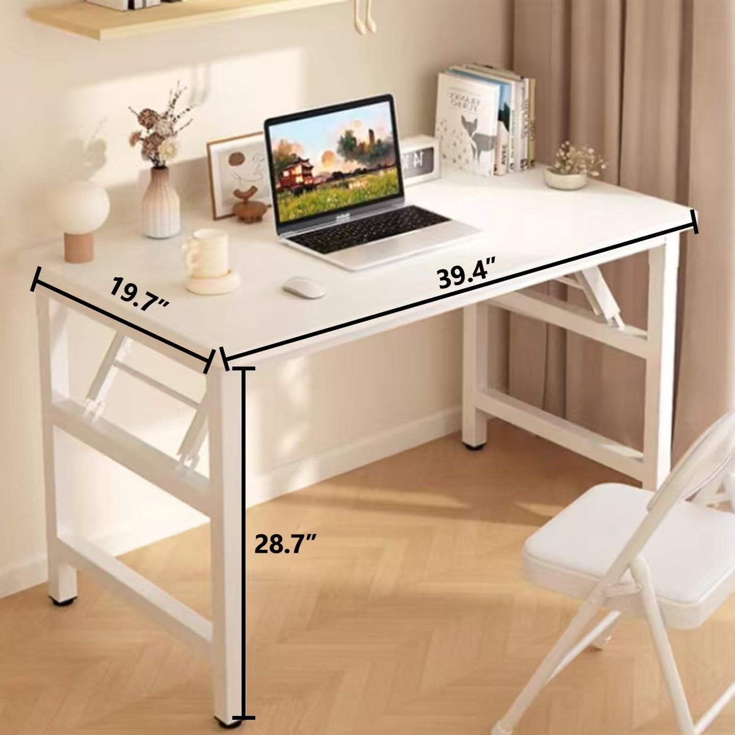 39.4 Inch Foldable Desks for Small Spaces,Foldable Desk No Assembly,Small Table for Bedroom,Rustic Brown.