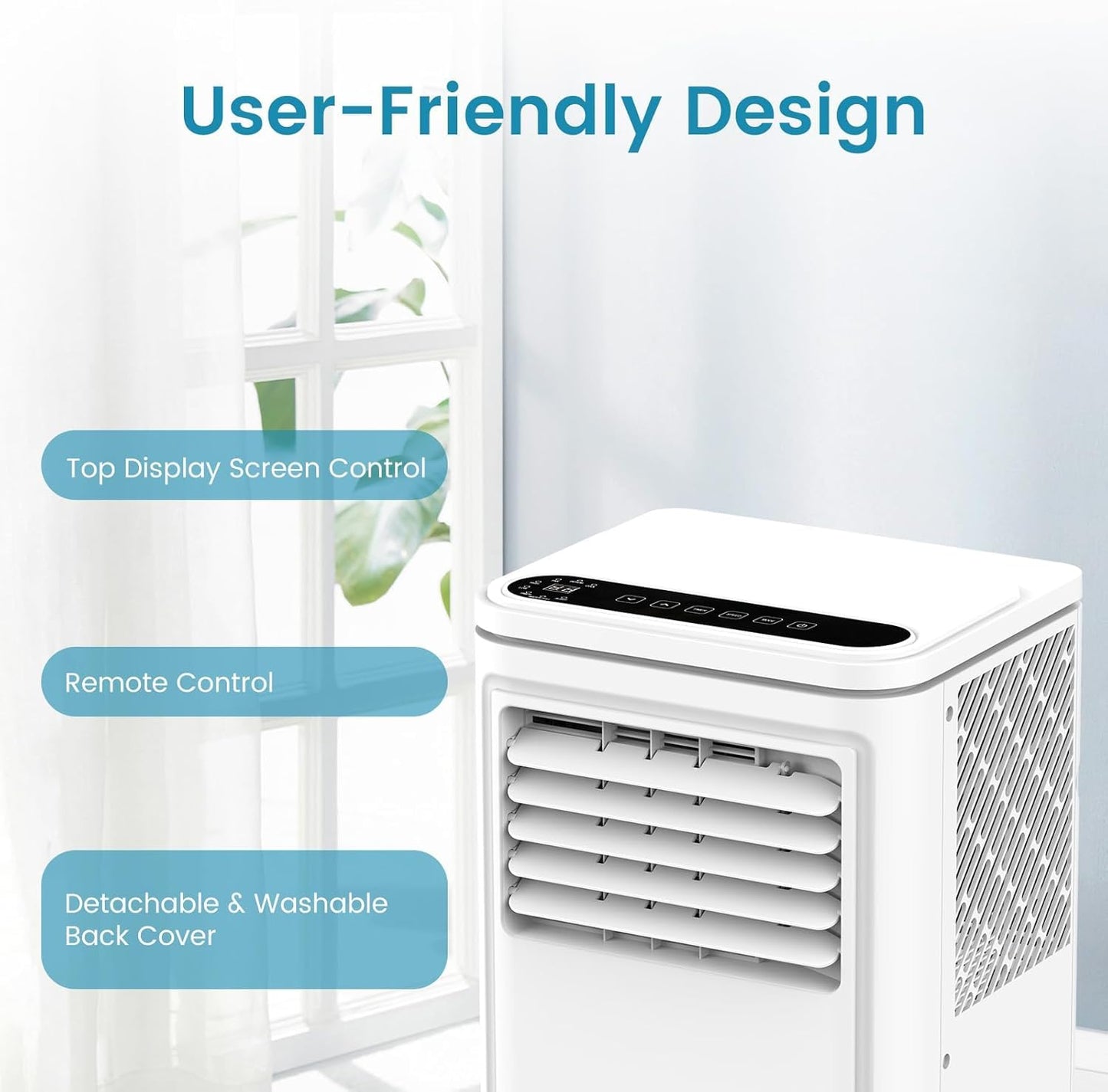 COWSAR 8000 BTU Portable Air Conditioners, Cool up to 350 Sq.Ft, 3-in-1 Portable AC with 4 Modes Room Air Conditioner with Remote/LED Display/24Hrs Timer/360° Wheels, Ideal for Home/Office