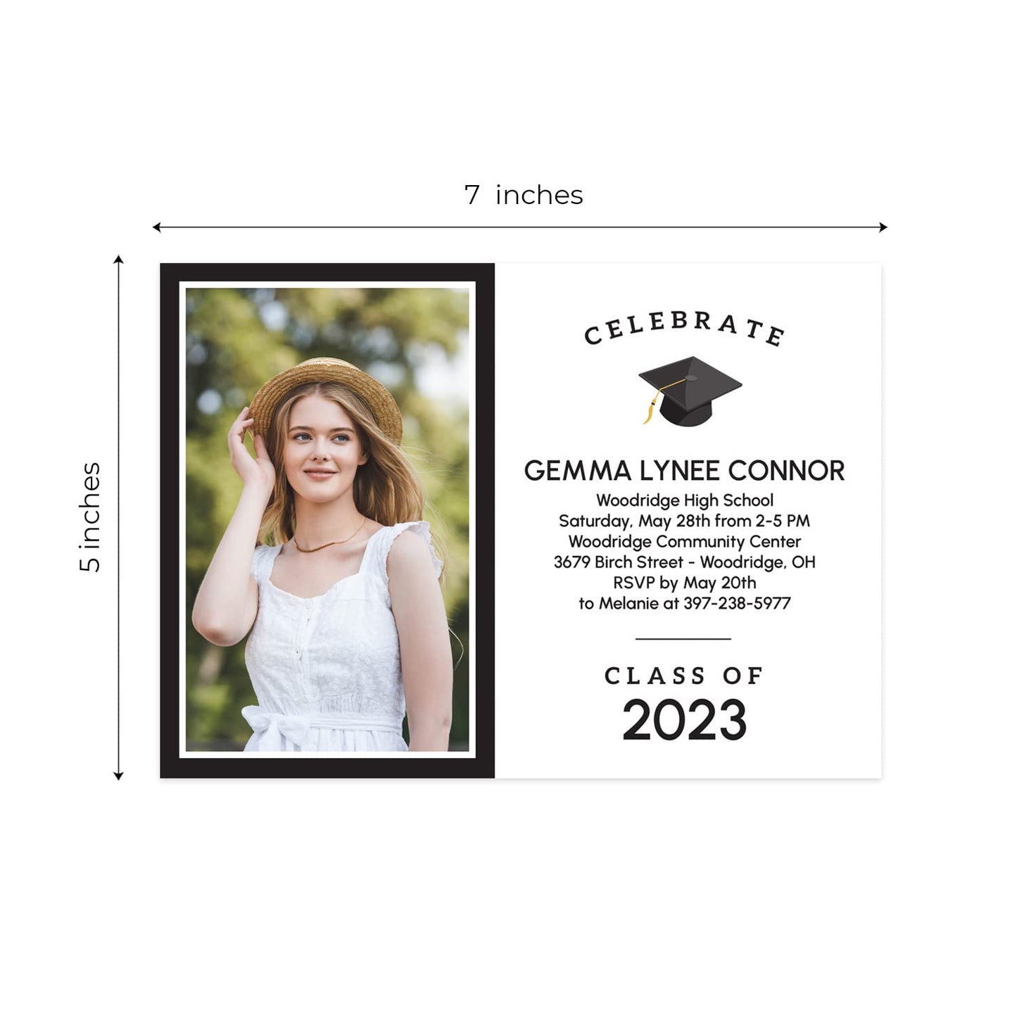 Personalized Graduation Celebrate Photo Invitations / 25 Black And White Custom Graduate Photo Party Invites With White Envelopes / 5" x 7" Flat Modern Grad Cap Invitation/Made In The USA
