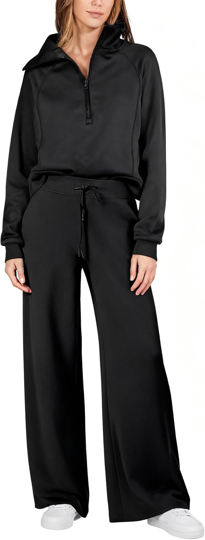 sopranlly Women's 2 Piece Outfits 2025 Casual Half Zip Wide Leg Pants Tracksuit Sets Lounge Set Travel Vacation Sweatsuits