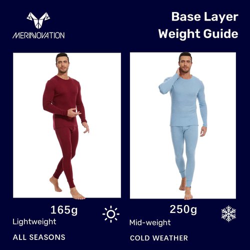 MERINNOVATION Merino Wool Base Layer Set for Men 100% Merino Wool Thermal Underwear Long Sleeve and Bottom Red 165 XL