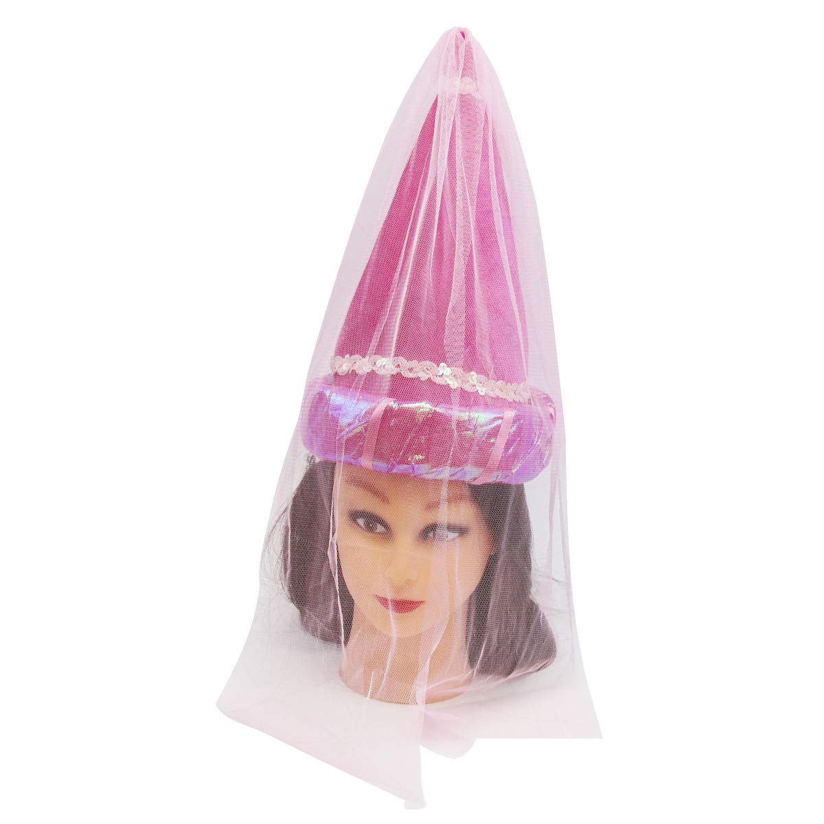 TG,LLC Treasure Gurus Pink Princess Cone Hat Veil Women Girl Plush Fairy Cap Kid's Costume Party Accessory