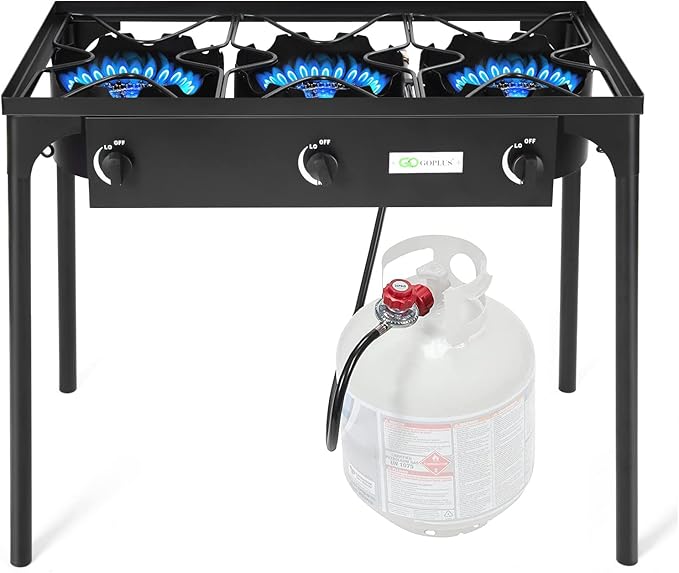 Goplus Outdoor Camping Stove, 3 Burner Propane Gas Cooker w/Detachable Legs & CSA Regulator & 0-20 PSI Regulator for Camp ...