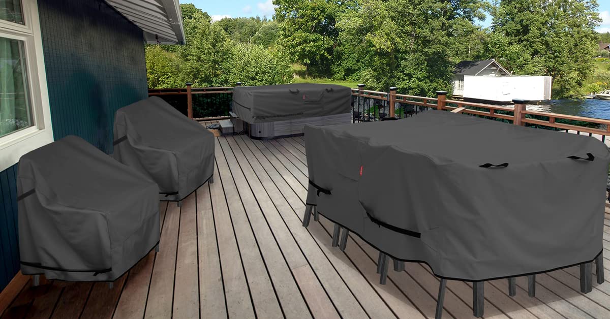 Porch Shield Patio Table Cover - Waterproof Outdoor Dining Table and Chairs Furniture Set Cover Rectangular - 108 x 70 inch, Black