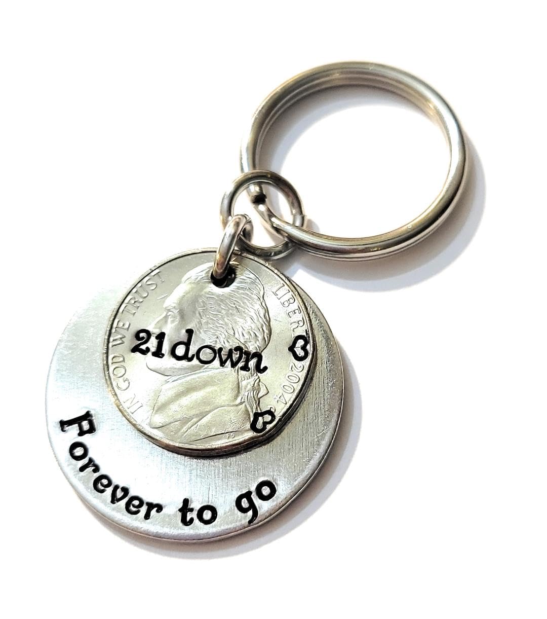 21st Anniversary, Traditional 2004 Nickel, 21 Down and Forever To Go Key Chain, Wedding Anniversary