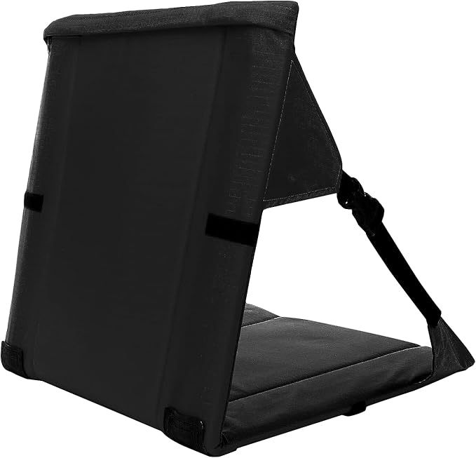 LynsaTac Folding Stadium Seat Cushion with Backrest, Portable Bleacher Pad for Camping, Fishing,15.8'' x 16.5'',Lightweight Chair with Backrest for Outdoor Sports and Concerts (Black)
