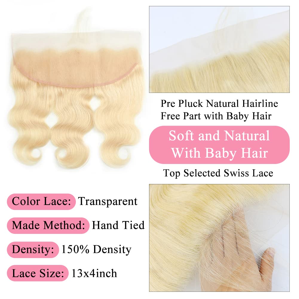 613 Frontal 13x4 Transparent HD Lace Frontal Closure Ear To Ear Body Wave Blonde 12A 100% Russian Platinum Blonde Virgin Remy Hu