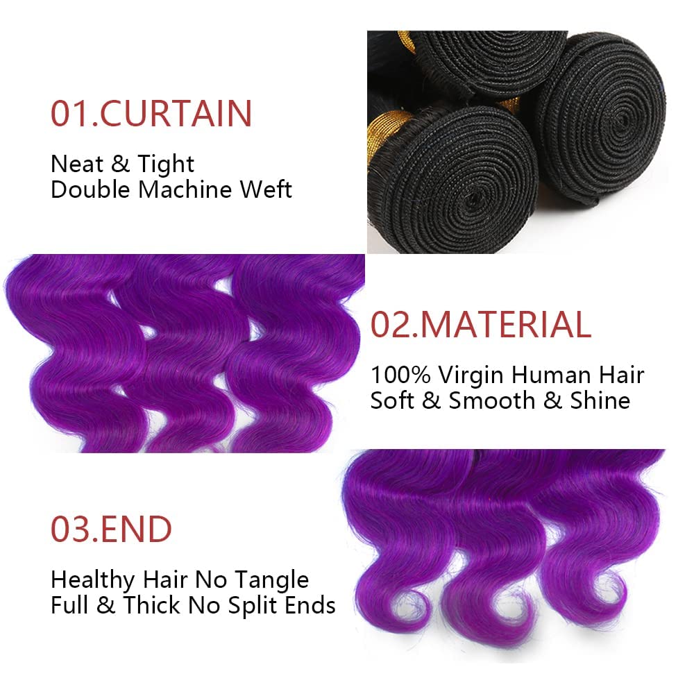 Peenoll 24 26 28 Inch Body Wave Human Hair Bundles Omber Honey Purple Weave Bundles Human Hair 12A Unprocessed Brazilian Virgin