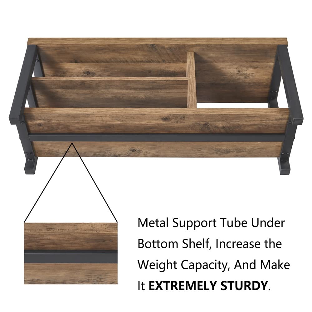 FOLUBAN Shoe Bench for Entryway, Wood and Metal Indoor Bench with Shoe Storage and Seating for Bedroom, Hallway, Living Room, Rustic Oak, 43.3 Inch