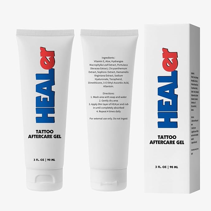 HEALer Tattoo Aftercare Gel - New Formula, Aloe & Vitamin E Tattoo Moisturizer, Fast-Absorbing, Non-Greasy Care for New Tattoos & Piercings Gentle Cream on Sensitive Skin, Travel Size, 3oz