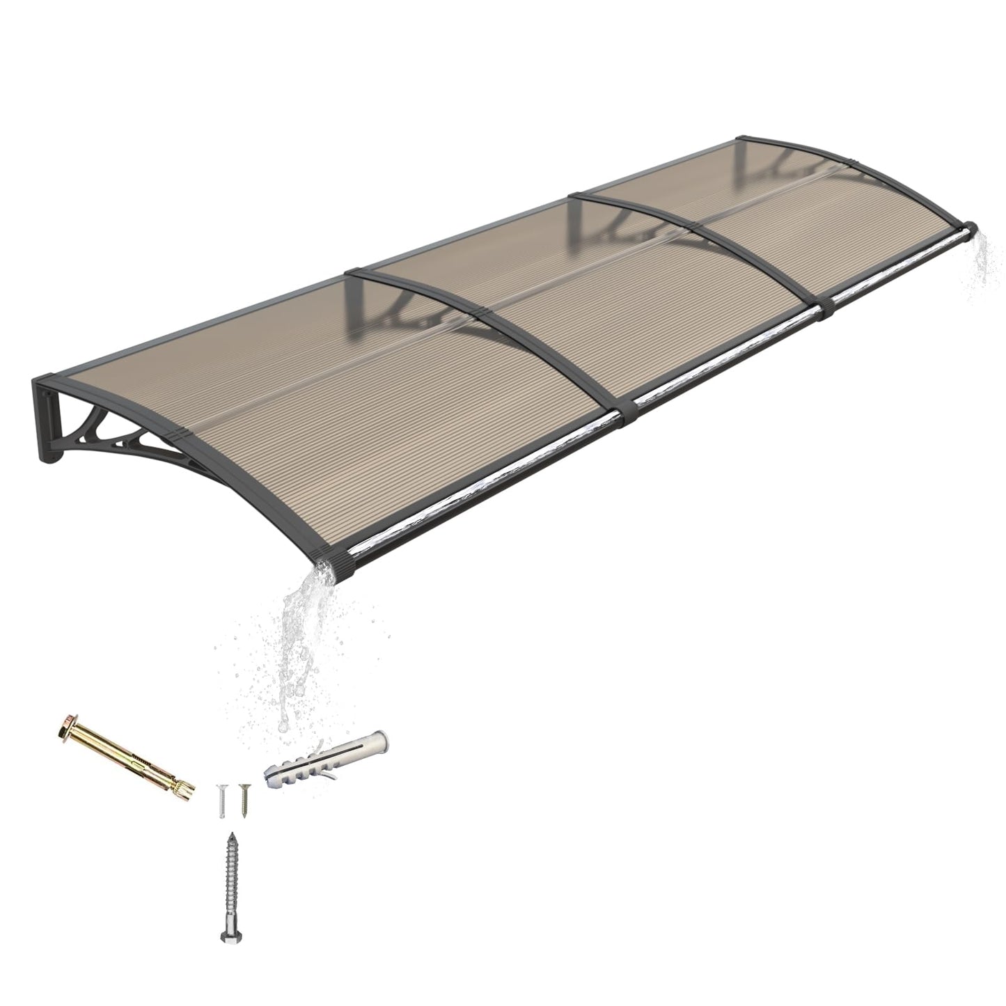 GGNEBAI Awning for Door Entrance,32x120 inches Awnings for Doors with Separate Drainage,Front Door Awning Exterior,Polycarbonate UV, Rain, and Snow Protection for Porch,Patio,Window,Deck