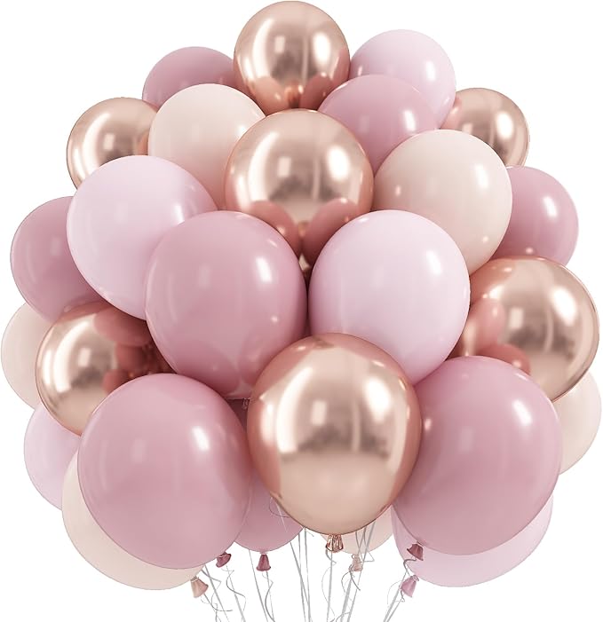 Dusty Pink Beige Balloon, 55 Packs 12 Inch Double Stuffed Retro Baby Pink and Metallic Rose Gold Balloons for Bridal Baby ...