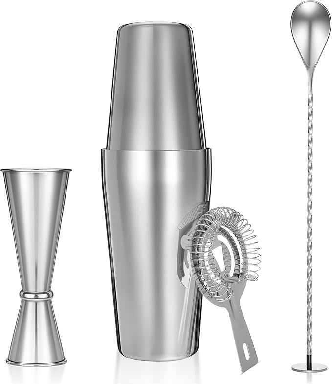 Professional Cocktail Shaker, Professional 5-Piece Bartender Kit with Boston Shaker, Hawthorne Strainer, Double Measuring ...