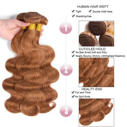 Habiliana Bundles Human Hair 22 24 26 Inch Body Wave 30 Light Brown Human Hair Bundles 11A Unprocessed Brazilian Virgin Quick Weave Hair Extensions for Black Women