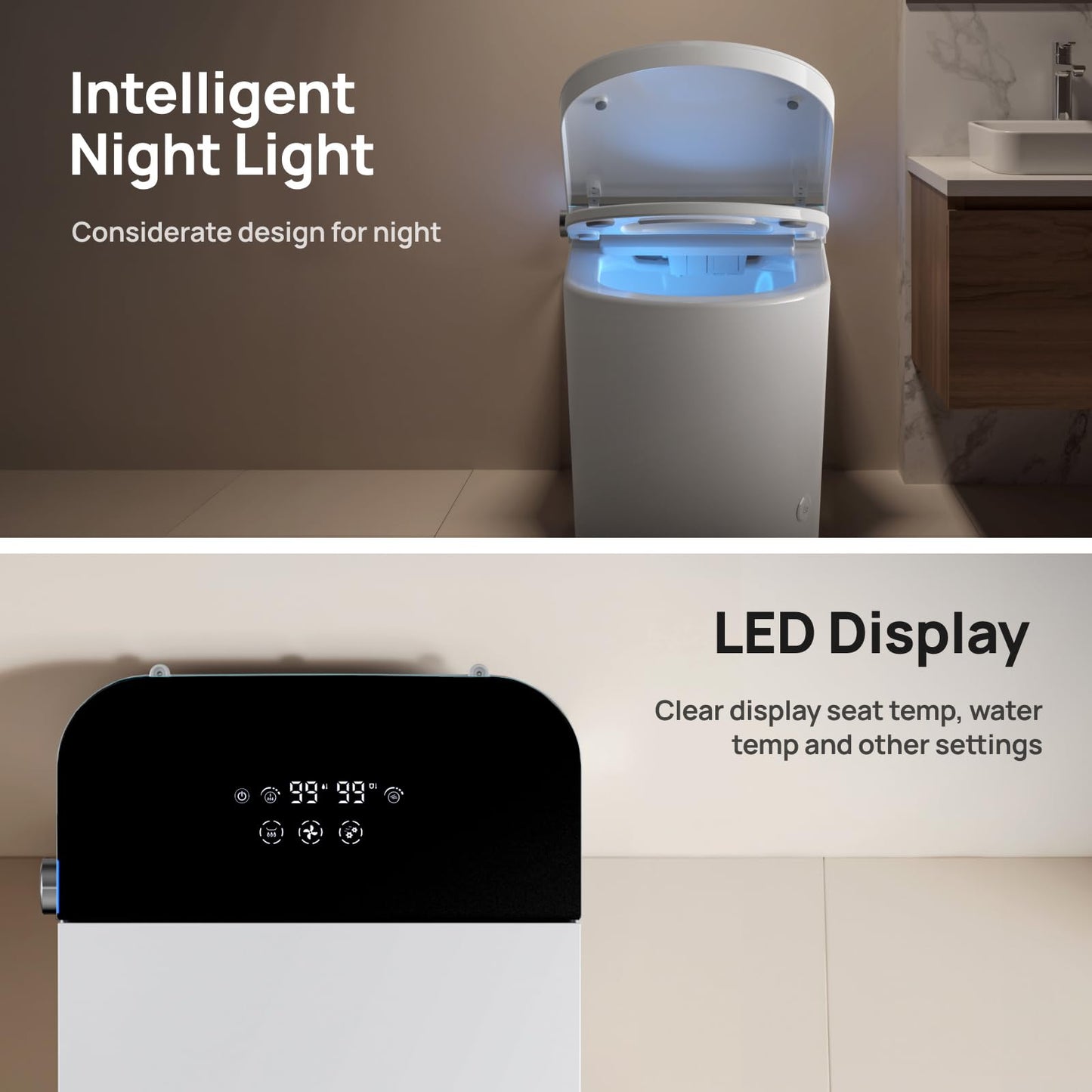 Smart Toilet with Bidet Built-in: Auto Dual Flush Bidet Toilet with Dryer, Gentle Wash One Piece Toilet with Child Mode, Foam Shield, Heated Seat, Foot Sensor, UV-C Night Light, Manual Lid/Seat