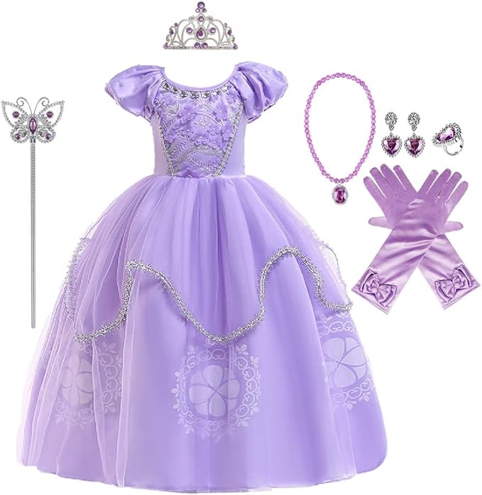 FMYFWY Girls Princess Fancy Dress Sofia Costume Carnival Halloween Christmas Birthday Party Ball Gown (Accessories)
