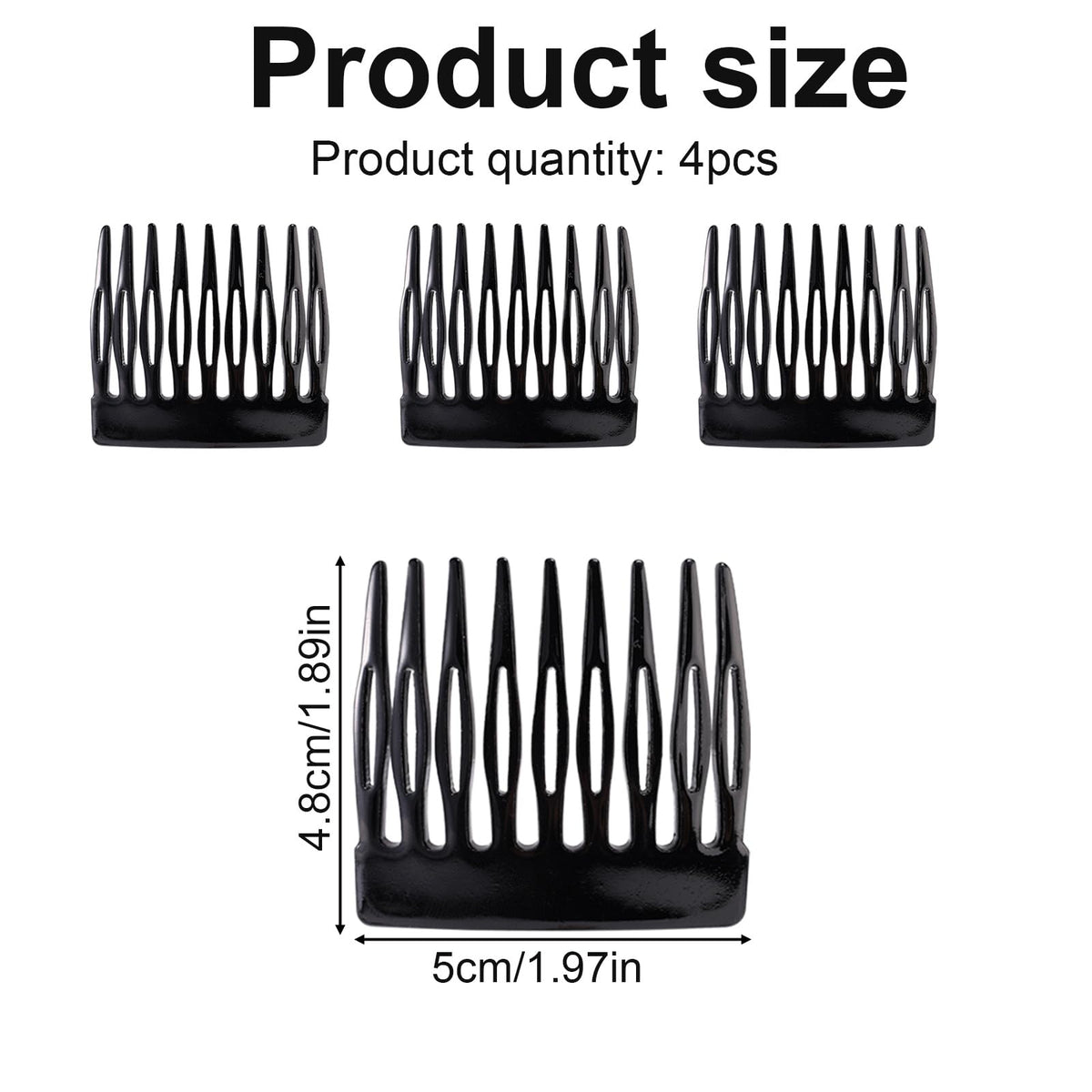 4pcs French Side Comb, Black Small French Slide Hair Comb Decorative Bun Hold Clips Strong Hair Styling Accessories for Girls &