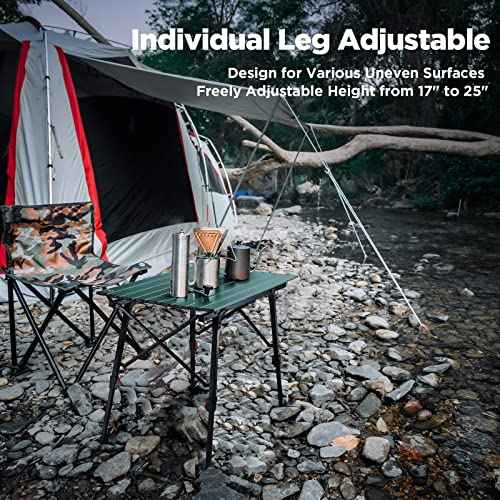 VILLEY Portable Camping Table with Adjustable Legs, Lightweight Aluminum Folding Beach Table with Carrying Bag for Outdoor Cooking, Picnic, Beach, Backyards, BBQ and Party