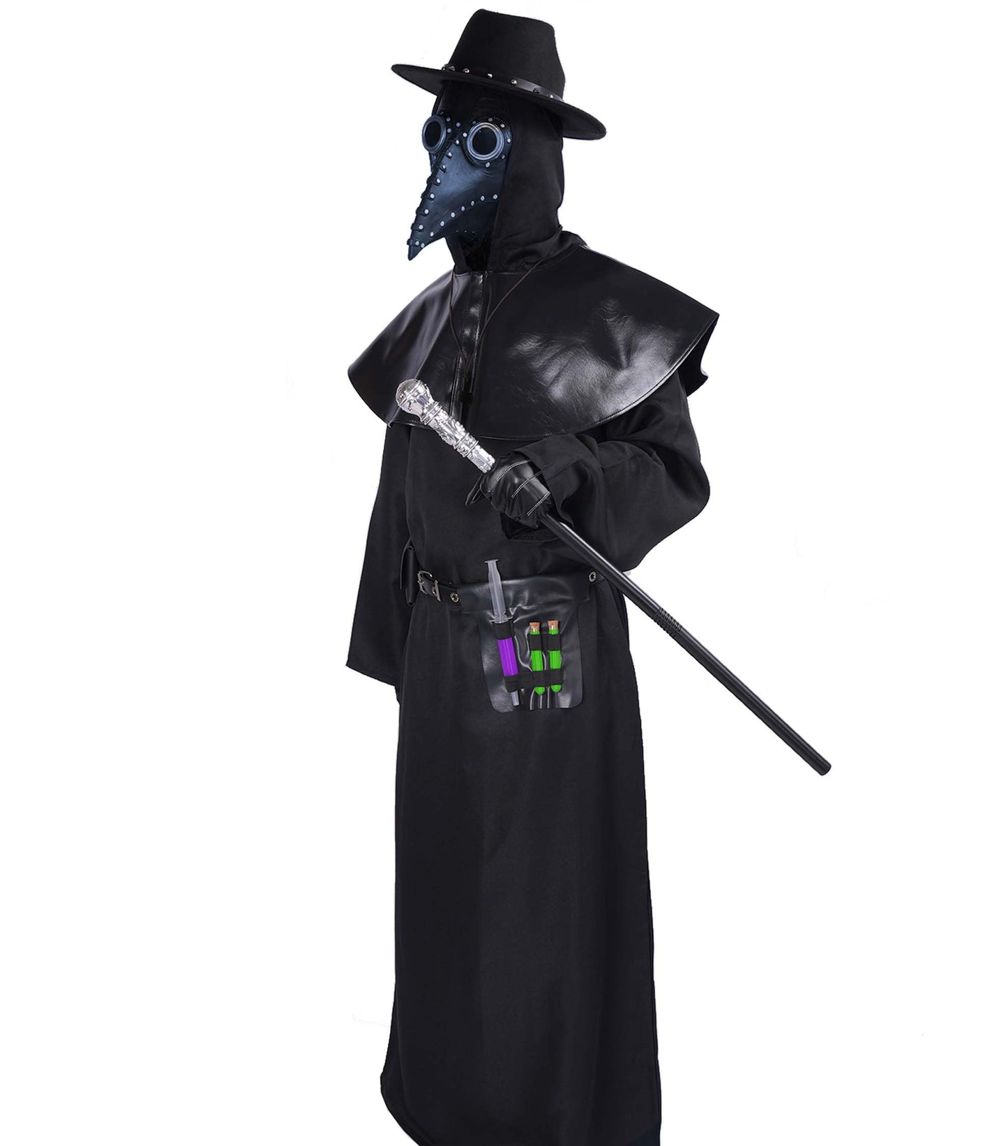 Vezadina Plague Doctor Renaissance Medieval Priest Halloween Cosplay Costume with Hat, Mask, Robe, Gloves, and Cane (XX-Large)