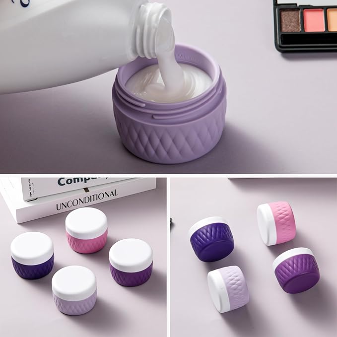 Travel Containers for Toiletries, Silicone Cream Jars BPA-Free, TSA Approved 3oz Travel Size Containers, Leak-proof Silicone Jars with Lid for Cosmetic Face Hand Body Cream (4 Pack)