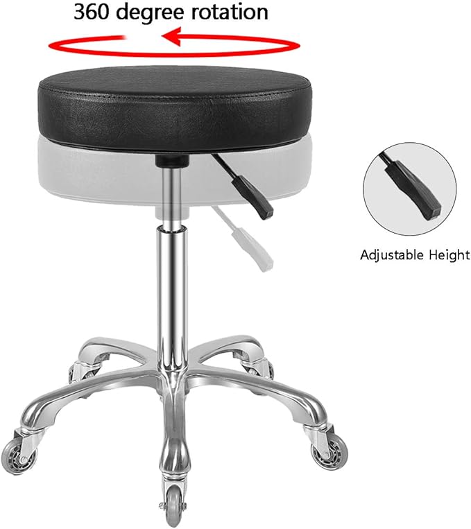 Ainilaily Rolling Stool with Wheels, Heavy Duty Hydraulic Massage Stool for Shop Guitar Lab Tattoo Workbench Medical, Adjustable Swivel Chair (Black)