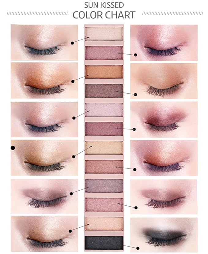 12-Color Nude Eyeshadow Palette - Natural Nude Matte & Shimmer Glitter Pigment Eye Shadow Palette Set - Waterproof Smokey Professional Beauty Makeup Kit (B Shimmer)