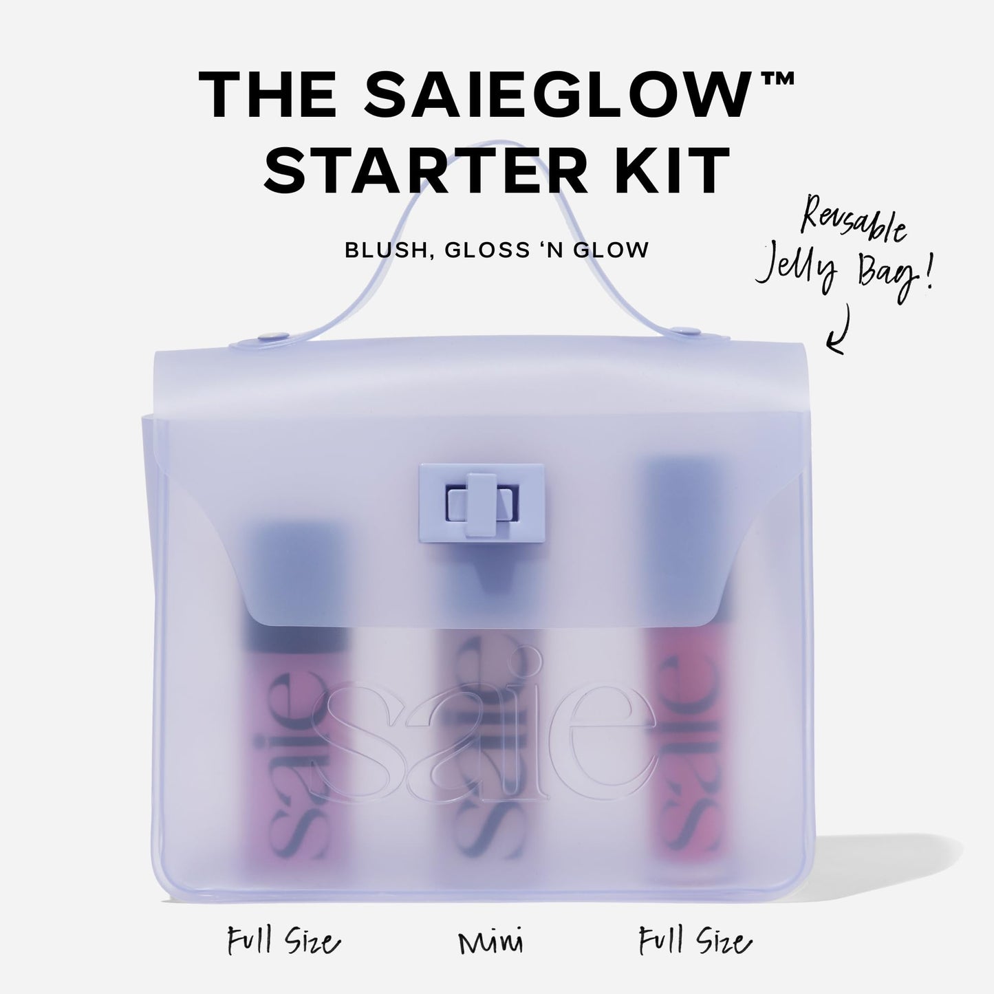 Saie SaieGlow Starter Makeup Kit - Glowy Super Gel in Roseglow, Dew Blush in Baby, and Glossybounce Lip Gloss in Play - Summer E