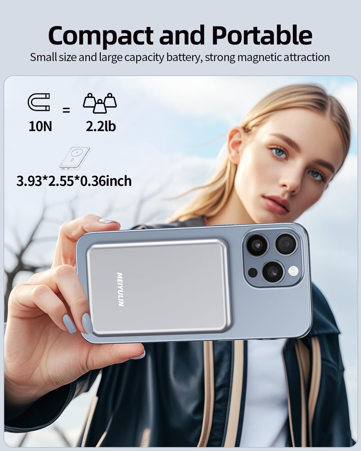5,000mAh Magnetic Wireless Power Bank for iPhone, Portable Charger for Magsafe Battery Pack Compatible with iPhone 16 Pro Max/16 Pro/16/15/14/13/12 Series
