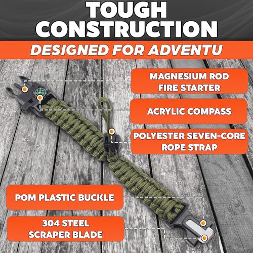 2Pack Survival Paracord Bracelet – 5-in-1 Adjustable Tactical Bracelet for Men with 10 ft Paracord, Flint Fire Starter, Co...