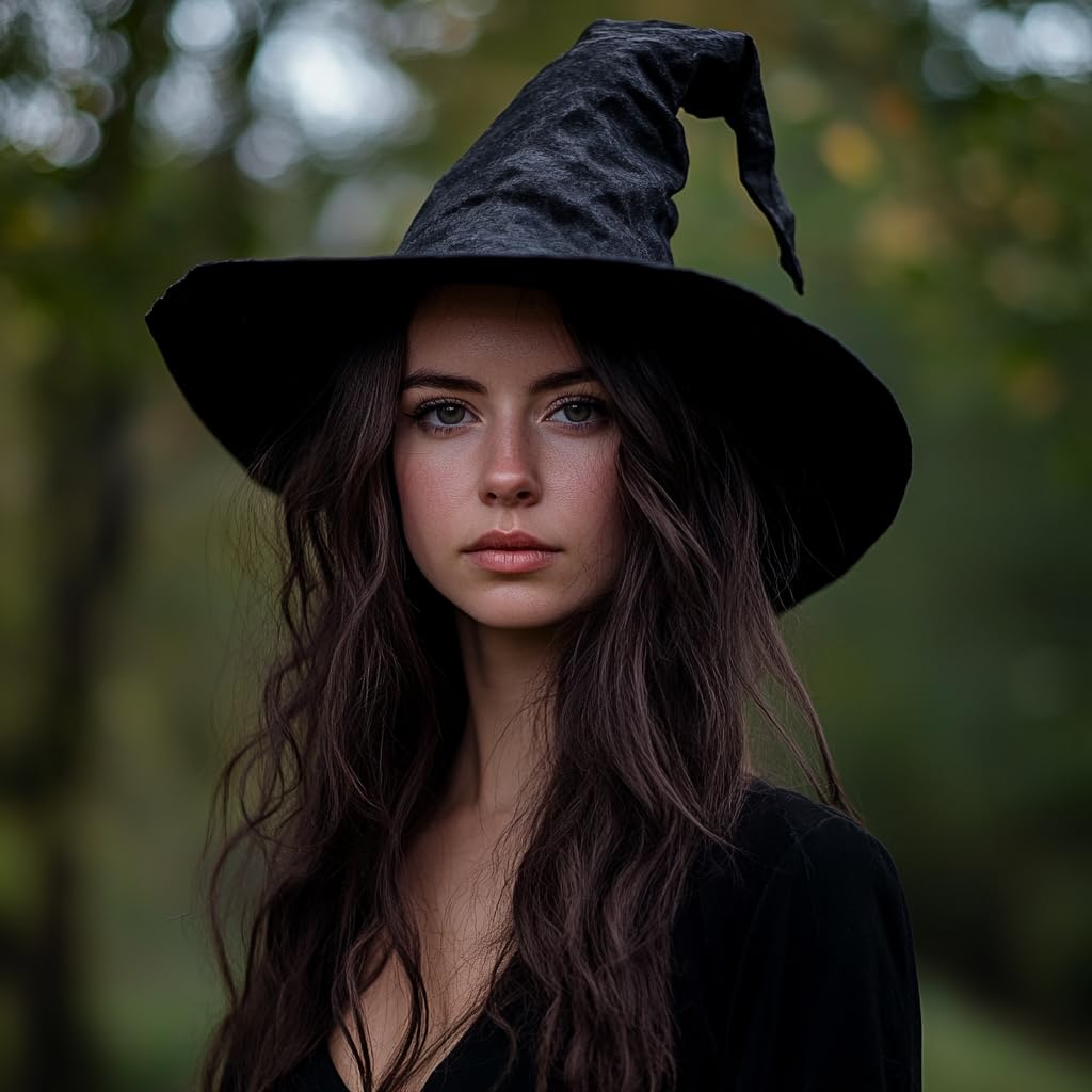 Esaleely Black Witch Hat Adult Halloween Cosplay Costumes Accessory for Women Wicked Witches Hats Decor (Black)