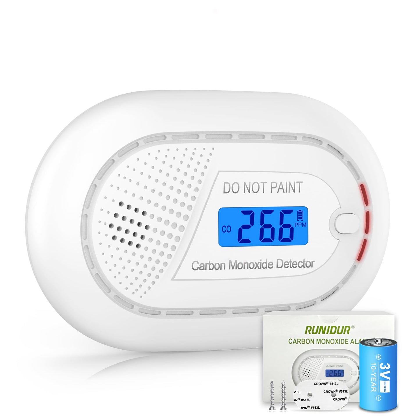 Carbon Monoxide Detectors with 10-Year Battery, Digital LCD Display, LED Flashing Signal Lights Portable CO Monitor Alarm for Travel, RV, Home, and Depot (1 Pack)