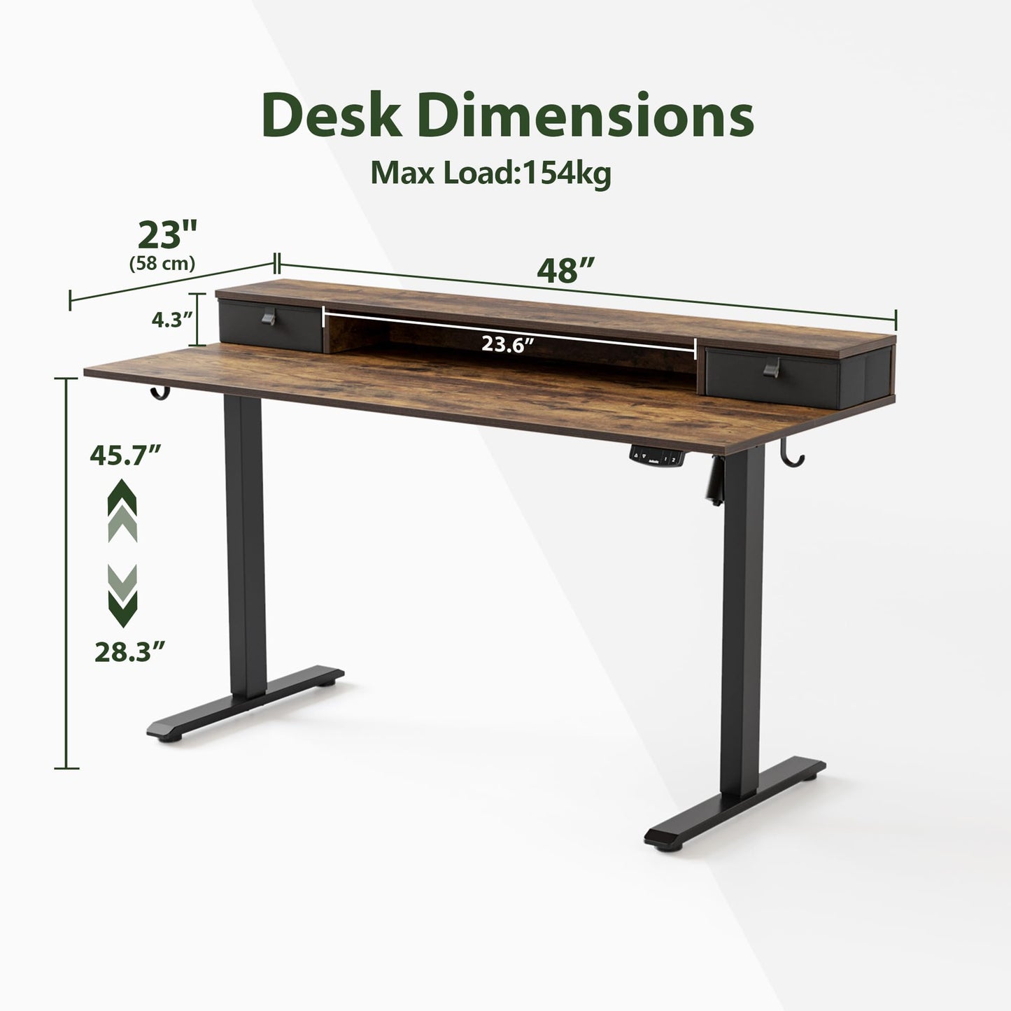 Agilestic 48 x 24 Inches Electric Standing Desk with 2 Storage Drawers, Adjustable Height Sit and Stand Computer Table with Splice Board, Rustic Brown