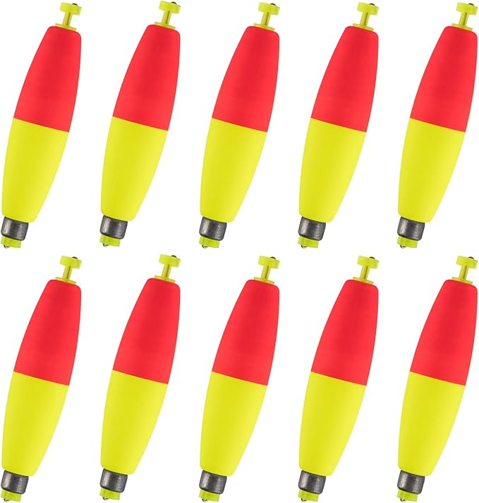 Alwonder 10-Pack Fishing Bobbers Floats, Weighted Bobbers for Fishing Cigar EVA Foam Snap-on Floats Corks Floaters Buoys f...