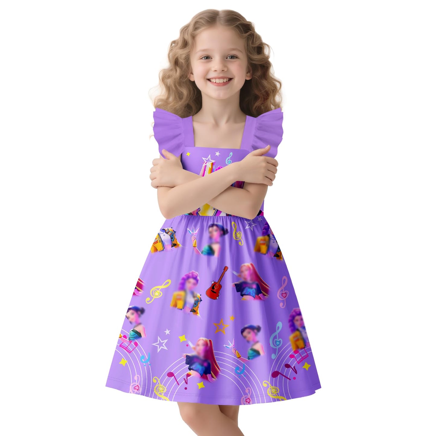 Girls Fashion Dress Kids Pop Singer Graphic Dresses Novelty Party Outfit Birthday Gift 9-10 Years Purple