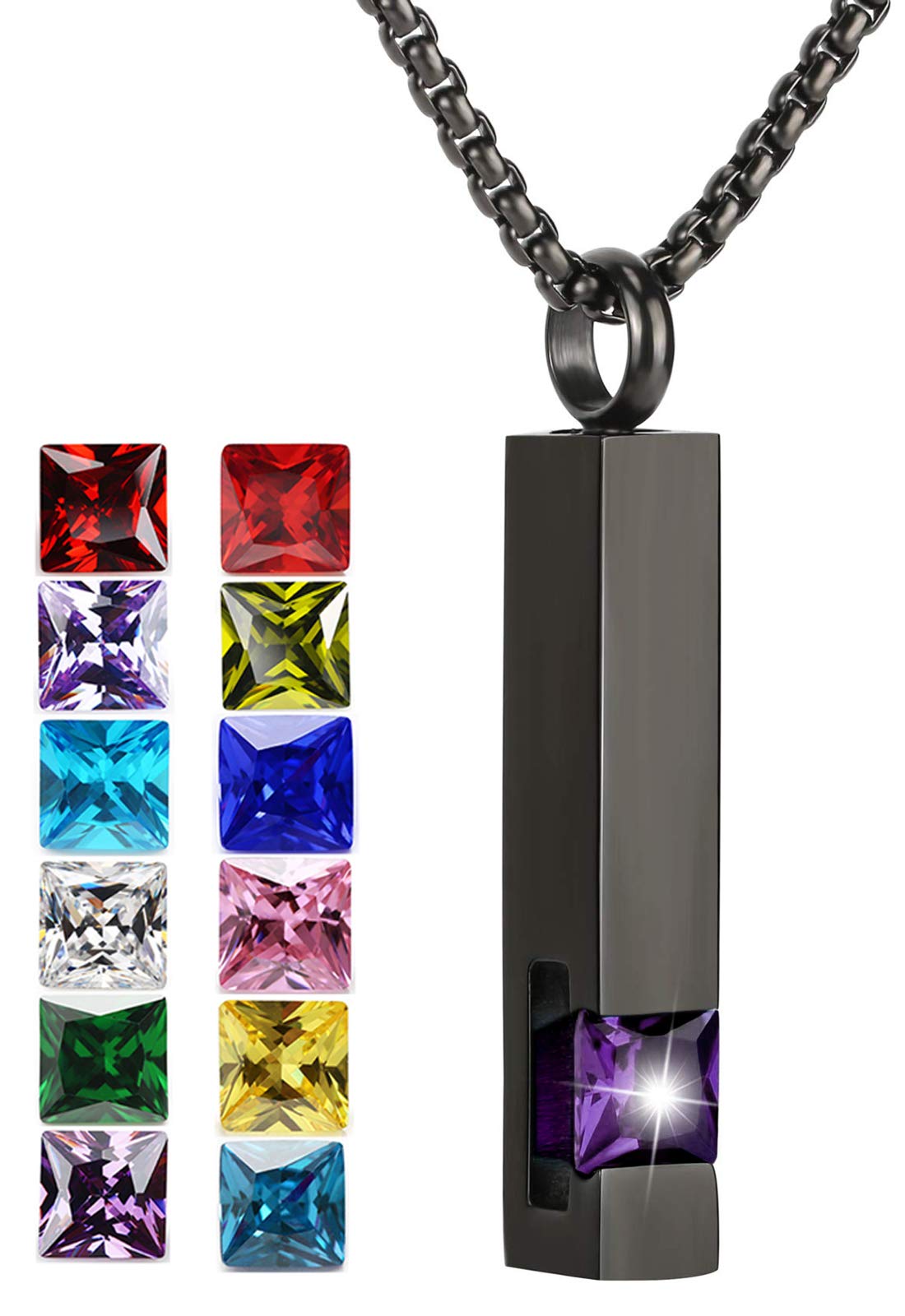 YOUFENG Urn Necklaces for Ashes Birthstone Cube Urns for Human Ashes Memorial Cremation Urn Locket Keepsake Ashes Jewelry (Febru