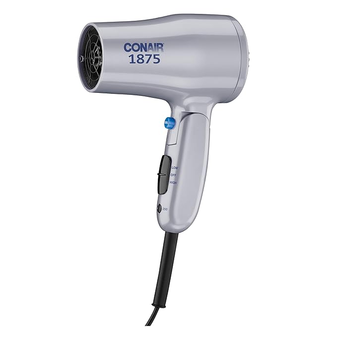 Conair Compact Hair Dryer with Folding Handle, 1875W Travel Blow Dryer with Diffuser and Concentrator Attachments, 2 Heat...