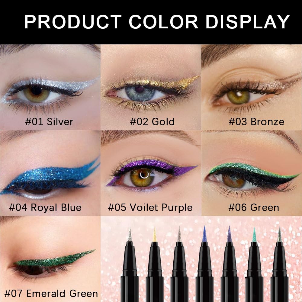 evpct 1Pcs Voilet Purple Glitter Glittering Diamond Shimmer Liquid Eyeliner Eye Makeup Pencil Set, Sparkle Shimmer Colored Eyeliner Pen Waterproof Smudge Proof Long Lasting High Pigmented 05#
