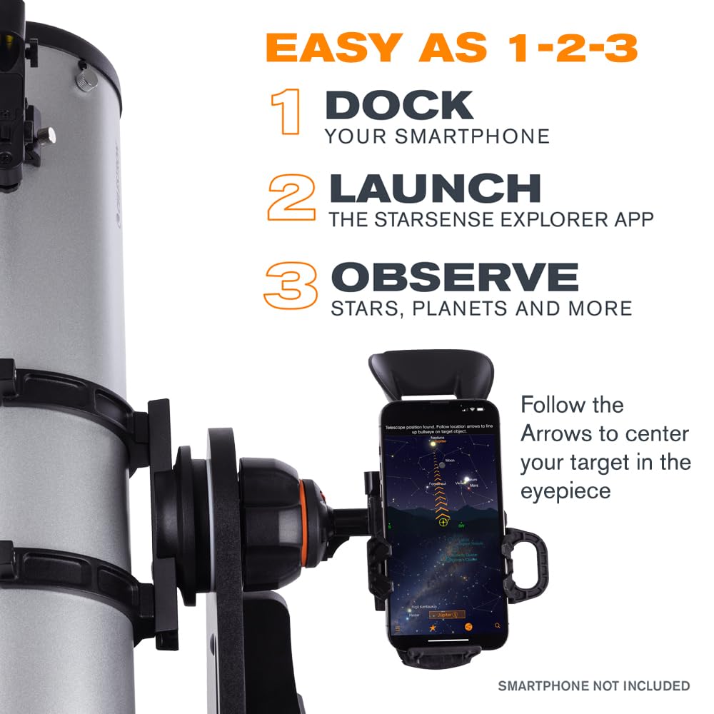 Celestron StarSense Explorer 130AZ App-Enabled Telescope – 130mm Tabletop Dobsonian with Smartphone Dock & StarSense App – iPhone & Android Compatible – Easy-to-Use for Beginners