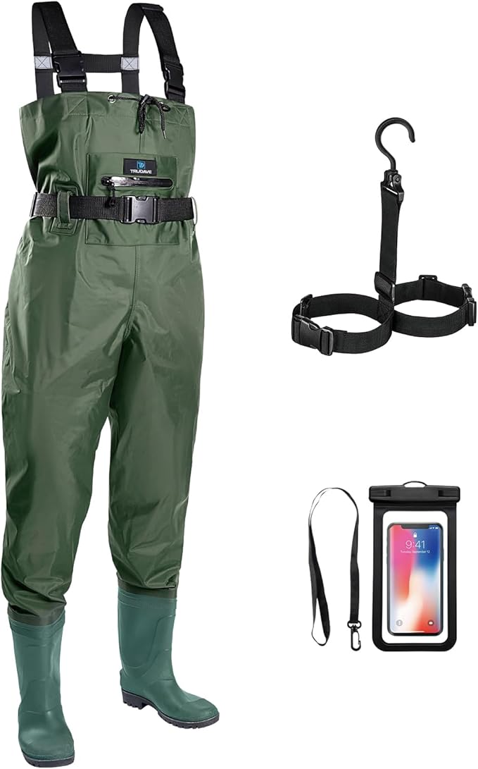 Trudave Chest Waders for Men with Boots, 2-Ply Nylon/PVC Waterproof Fishing & Hunting Waders for Men and Women