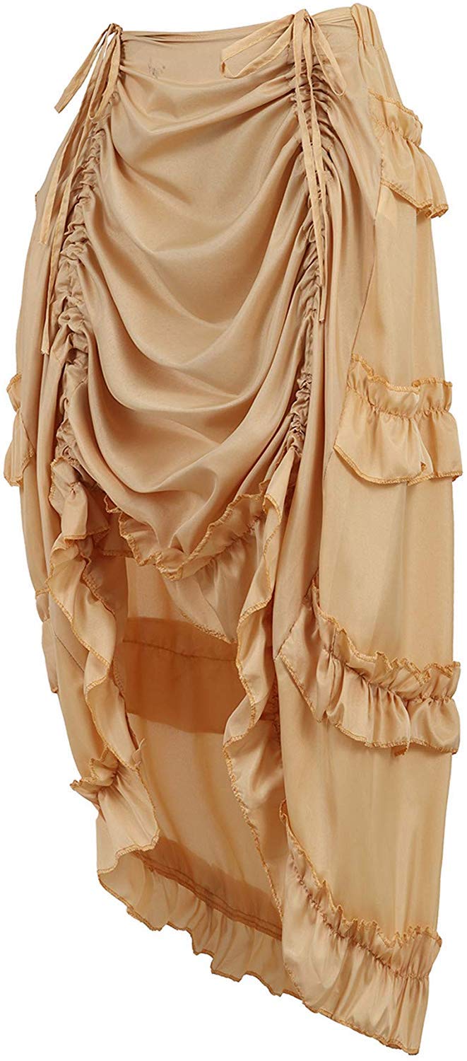 ADELCE Women's Steampunk Gothic High Low Cyberpunk Victorian Skirt Medieval Renaissance Skirts Cosplay Outfits Beige S