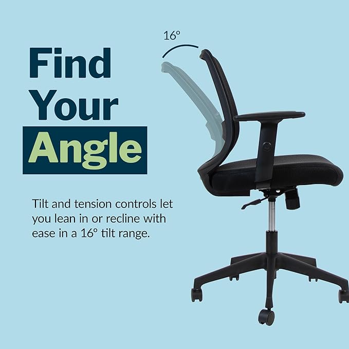 Vari Foundation Chair - Ergonomic Home Office Desk Chair + Adjustable Height, Tilt, and Armrests, Breathable Mesh, Lumbar Support - Swivel Rolling Task Chair for Office or Study (Black)