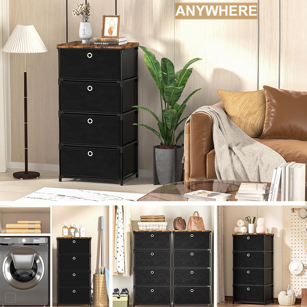 LUKYTOWER Fabric Storage Drawers Dresser and Chest of Drawers, Small Dresser with Drawers Unit, Sturdy 4 Drawers Dressers for Closet, Fabric Storage Bin Organizer