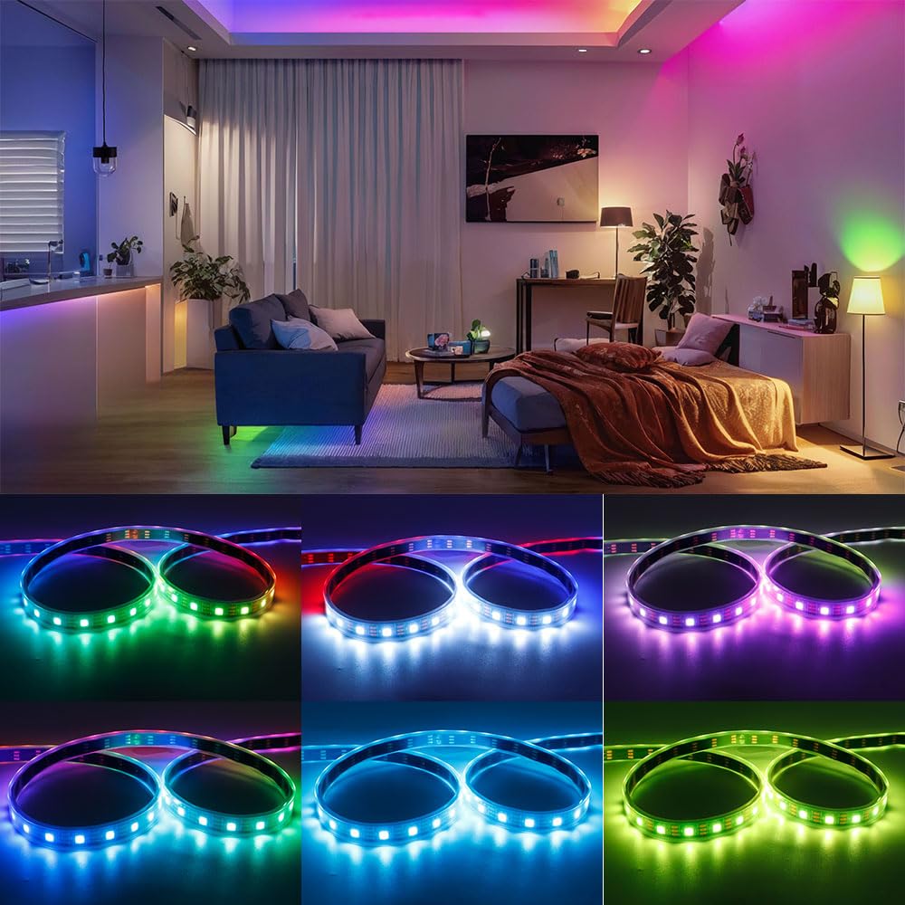 LOAMLIN WS2812B IC RGB 5050SMD ECO Individual Addressable LED Strip Light, 16.4FT 300LED 60LED/m Flexible Full Color IP67 Waterproof DC5V Black PCB for DIY Project (No Power Adapter or Controller)