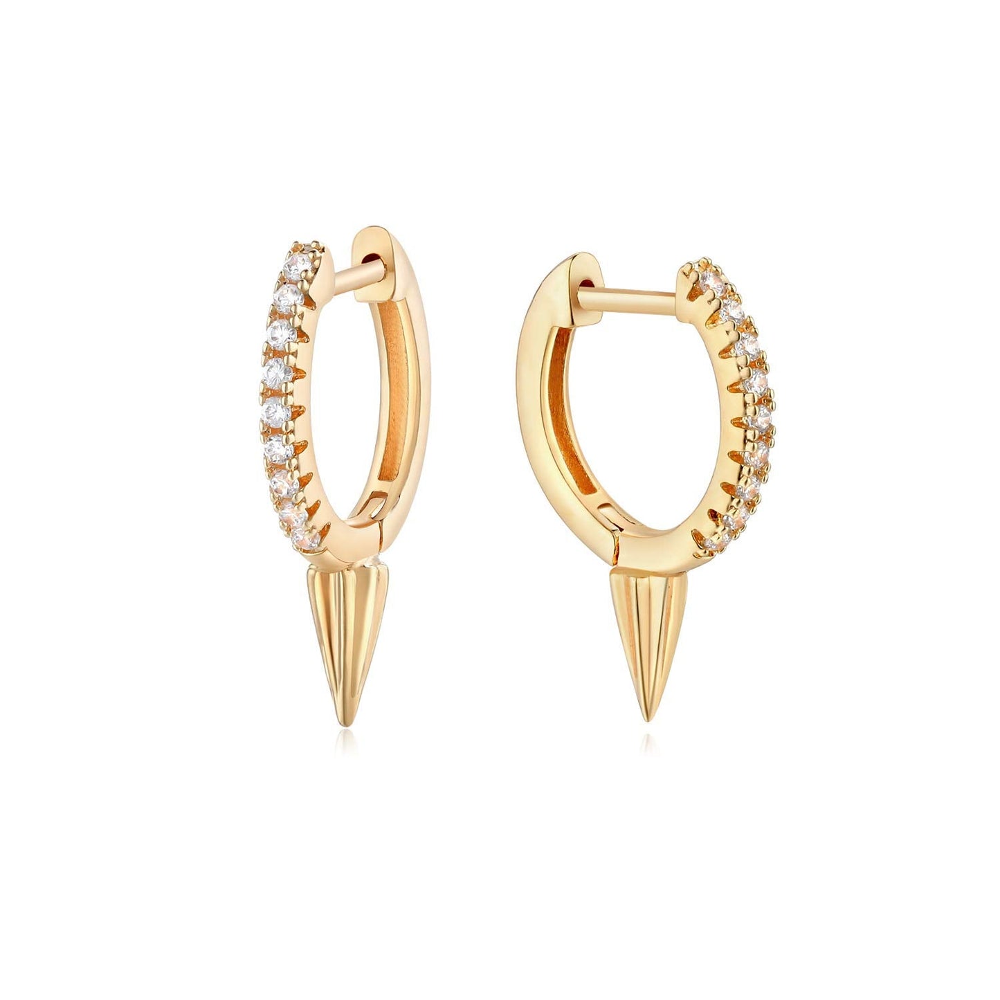 MYEARS Women Spike Earrings Gold Huggie Hoop Ear Stud Cuff Cubic Zirconia 14K Small Simple Hypoallergenic Everyday Jewelry 1