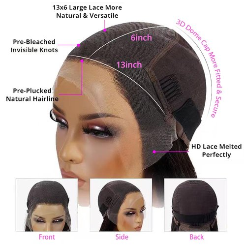 Jinhongze Kinky Straight Wig 13x6 Lace Front Wigs Human Hair 20 Inch Yaki Straight Human Hair Wig 200% Density Lace Front Human Hair Wigs for Black Women