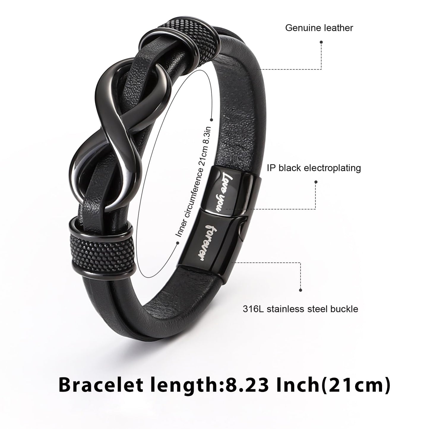 HSM Gifts for Men – Premium Leather Bracelet for Men with Infinity Symbol & Engraved 'Love You Forever' – Stylish & Mens Bracelet for Husband, Boyfriend, Gift Box Included