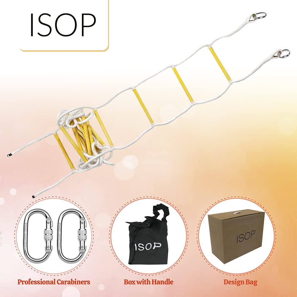 Fire Escape Rope Ladder 2 Story 16ft with Mounting Clips & Anchors - Second Story Escape Ladder Fast to Deploy & Easy to Use & Store - Compact - Weight Capacity up to 2000 lb Emergency Ladder 5m