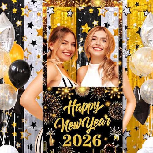 2026 New Years Photo Booth Frame Banner, 2026 Happy New Year Decor,Happy New Year Photo Booth Frame for Celebrate Firework...