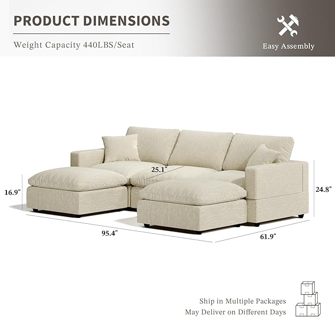 Modular Sectional Sofa Couch for Living Room, Convertible Upholstered Comfy Couches Deep Seat Sofa | Removable & Washable Cushion Covers, Filled with Down Cotton | Free Combination Sleeper Sofa Bed